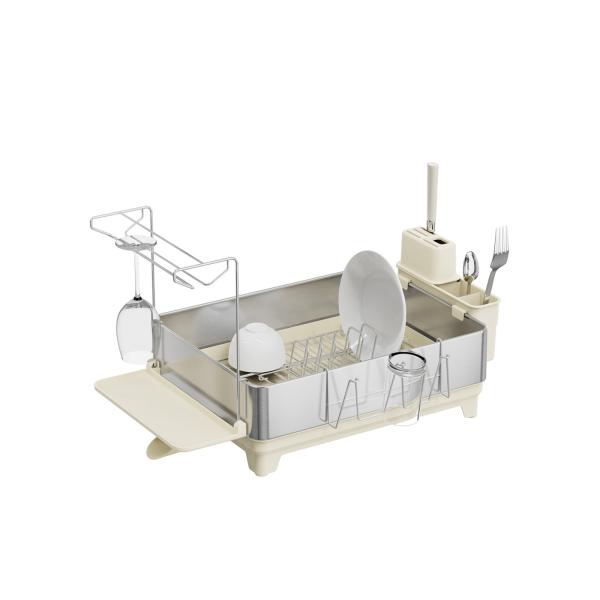 Multifunctional Kitchen Dish Rack Stainless Steel Dish Drainer And Organizer With Cup Holder And Cutlery Holder