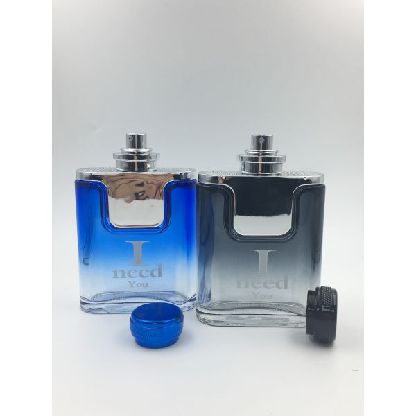 flat Glass Perfume Bottle With Metallic Shoulder And Cap 100ml