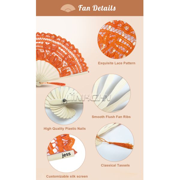 Wholesale 27cm Luxury Wedding Lace Fans Folding Lace Hand Fan for Lady