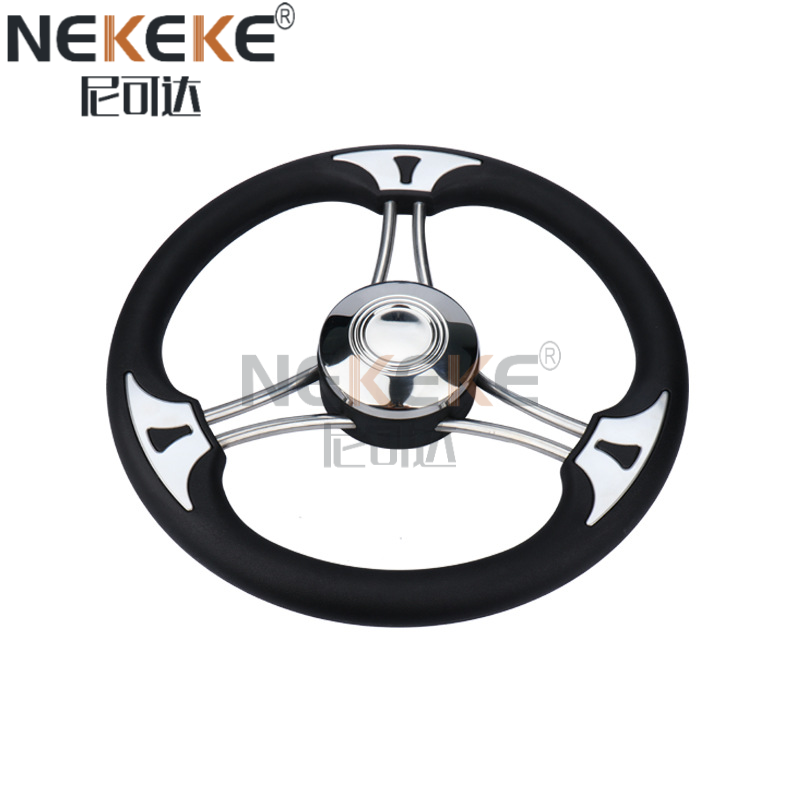 304 acier inoxydable 3 roue de direction marine avec poignée en PU noir