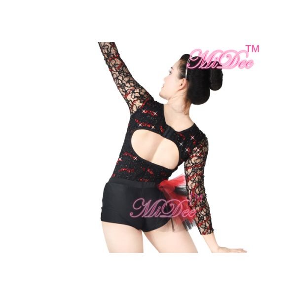 2 Pieces Full Lace Long Sleeved Sequin Jazz Shorts Dance Costume Jazz Dance Wear