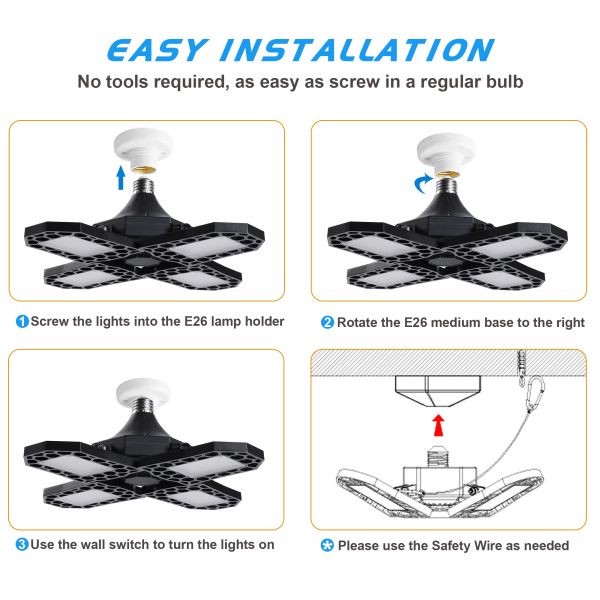 100W LED Deformable Garage Light Aluminum LED Garage Ceiling Lights IP66