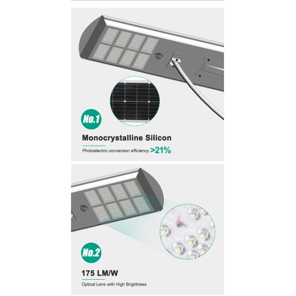 FCC Saa 60W 80W 100W LED Solar Powered Street Light Integrated 175LM/W
