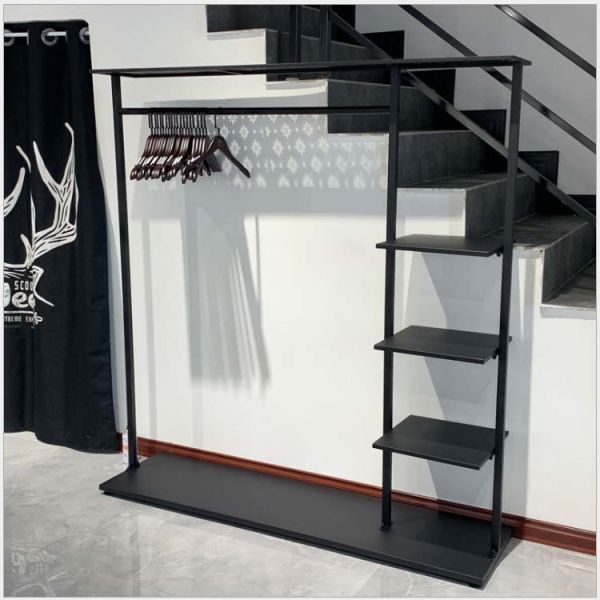 Commercial Sectional Display Furniture Gold Clothing Rack with Shelves and Wheels