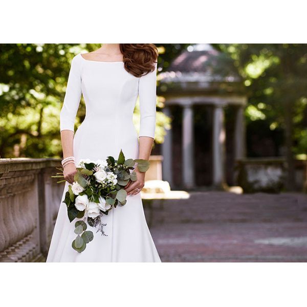 White Mermaid Long Tail Bridal Gown Long Sleeve Back Zipper With Buttons