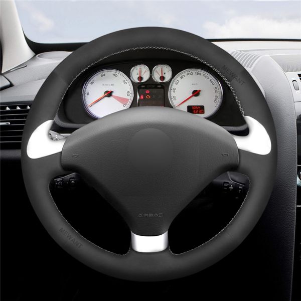 MEWANT For Peugeot 307 CC Car Accessories Interior Anti-sweat Thin Lace Up Leather Carbon Fiber Steering Wheel Cover