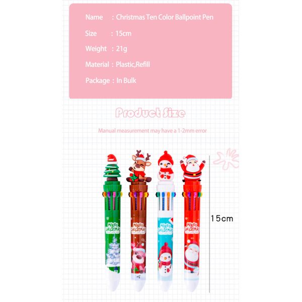 Christmas Ten Color Bullet Ballpoint Pen Cartoon Press Journal Ball Pen
