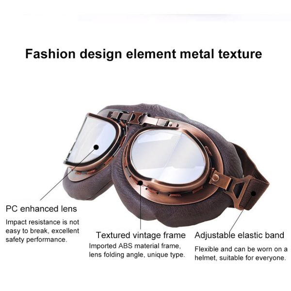 Custom Old Style Motorcycle Goggles with Adjustable High Strap and Anti-scratch Lens