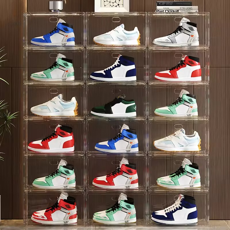 Premium Large Capacity Transparent Acrylic Shoe Box Magnetic Suction Front Opening Stackable Hard Case Sneaker Storage Display