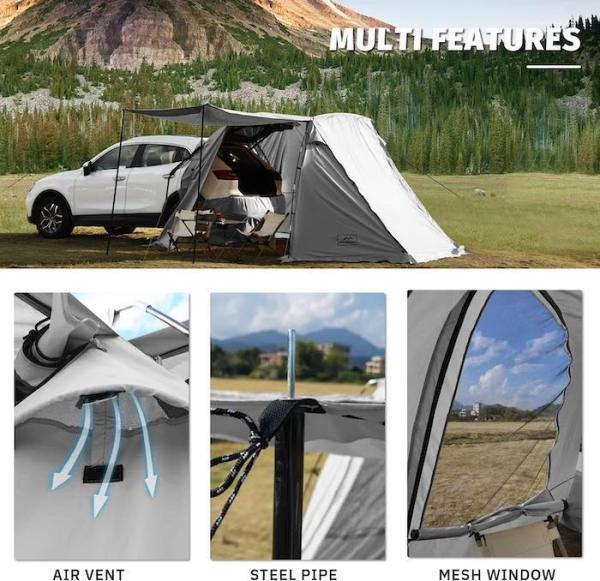 Outdoor Grey Color Portable Waterproof Coated Polyester SUV Camping Tent With Easy 10-Minute Setup For 2-4 People