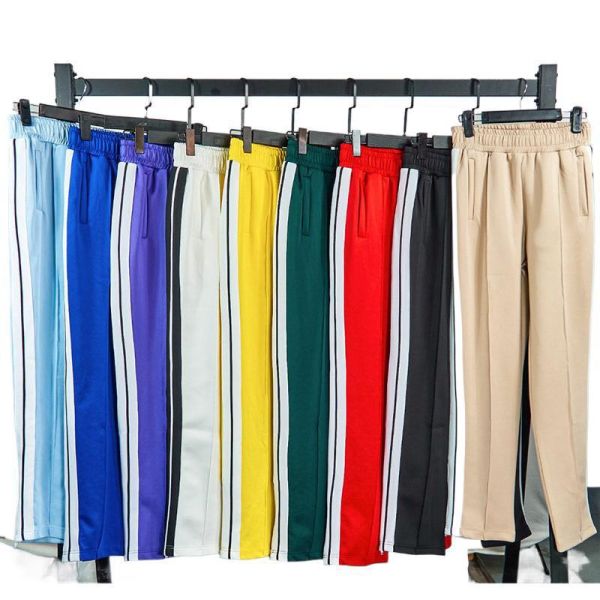 Custom Logo Casual Jogger Cotton Polyester Sweatsuit Baggy Side Striped Tracksuit Zip Jacket Flared Sweatpants and Hoodie Sets