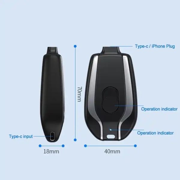 Emergency Keychain Cordless Power Bank 1500mAh Mini Portable Backup Charger Quick Charge
