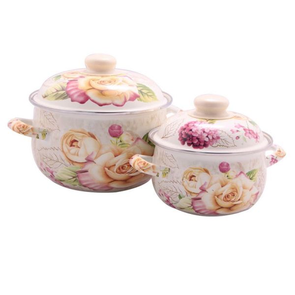 Customized Size Enamel Casserole Pot 18cm To 26cm Turkish Style Romantic Full Flowers