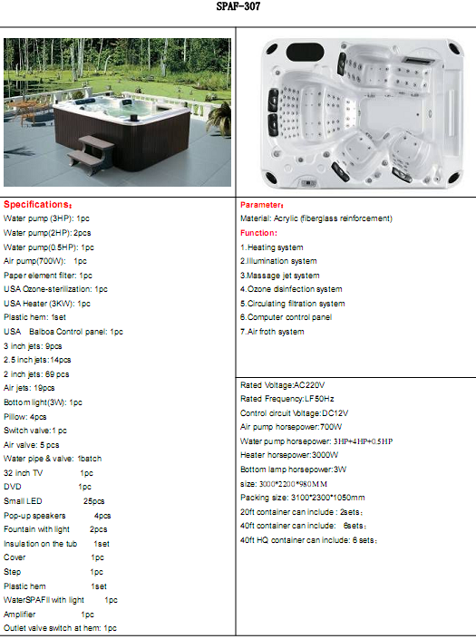 hot tub ,Outdoor Bathtub,swim spa,whirlpool,bahtub ,hot bathtub,swing pool SPAF-307