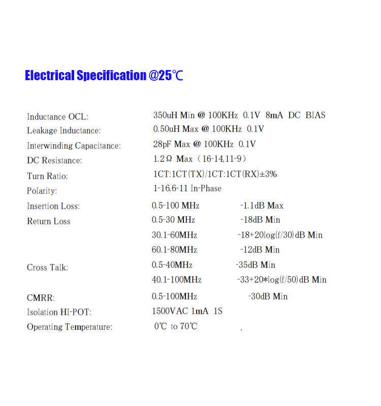 100 / 1000 PIN трансформатора 16 Lan сети модулей BASE-T