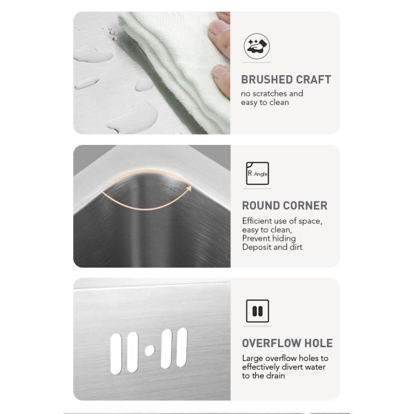 22 Gauge SUS304 Stainless Steel Kitchen Sink Single Bowl With Strainer Sewer Pipe