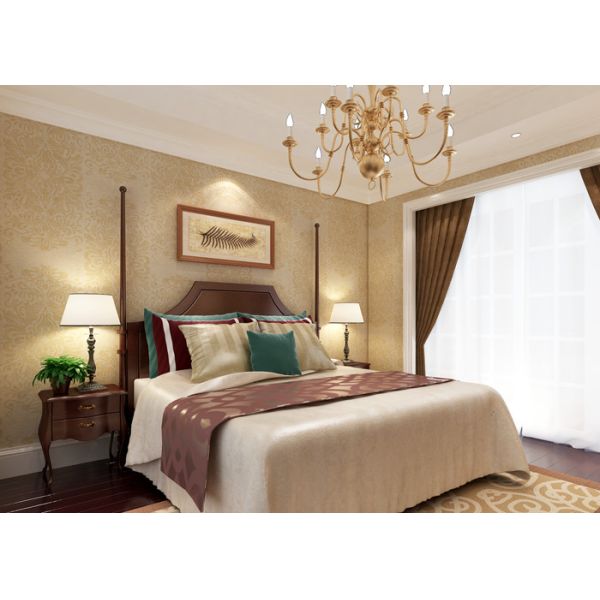 Роскошные золотистый цвет рельефные виниловые обои с симметричными цветочным узором