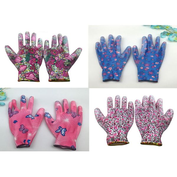 No Slip Women'S Work Garden Gloves Knitted Wrist Flower Printed CE Approved