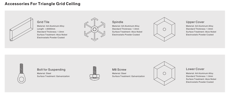 Прессованные плитки потолка треугольника коммерчески, алюминиевая суспендируя решетка потолка