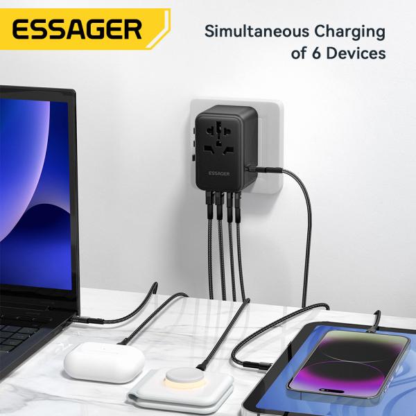 Essager 2023 Travel New Product Phone Accessories Quick Charging 3 USB-C 2 USB-A Portable Travel 65w Charger