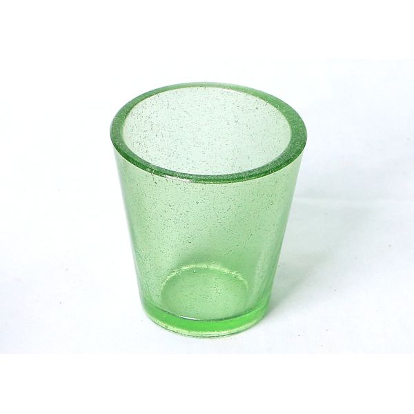 92mm Dense Bubble Green Colored Glass Candle Holder Hand Pressed