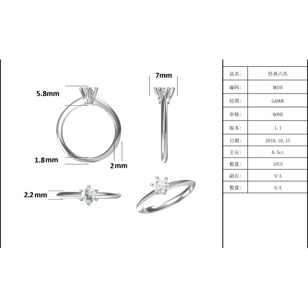 9K с кольцом серебра отрезало ювелирные изделия свадьбы белого диаманта Moissanite минималистские