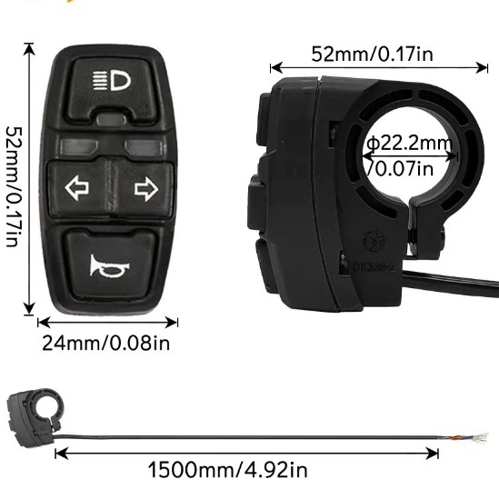 3-In-1 Electric Bike Components 36V 48V Horn Headlight Steering Switch DK336 Parts