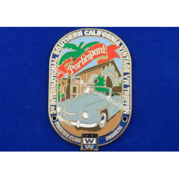 Synthetic Enamel Zinc Alloy Car Badge with Gold, Brass, Copper, Silver Plated / Laser Engraved Back