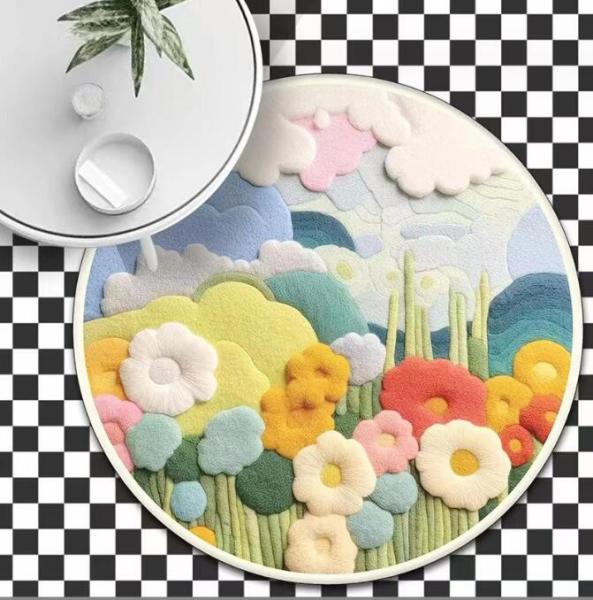 Arco-íris circular Tapete do quarto infantil Efeito 3D Cartoon Nuvem Decorado Tapete