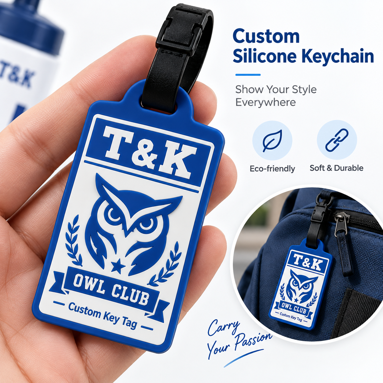 Custom Silicone Bag Tags with 3D Logo for Backpacks Keychains and Accessories