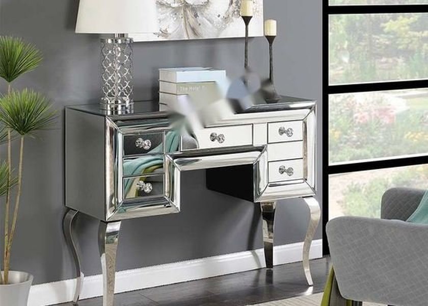 Mirrored Dressing Table with 5 Drawers and Tri-Fold Mirror - Elegant Vanity Table