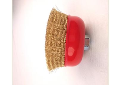 3'' wire cup brush,fine crimped brass coated wire 0.008'',with M14 by 2 threaded arbor