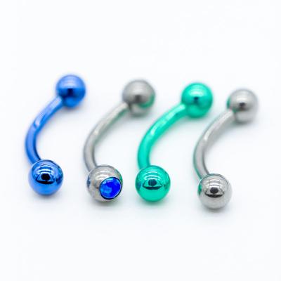 Crystal Gem Eyebrow Barbell Piercing Jewelry azul 316L 8mm de aço inoxidável