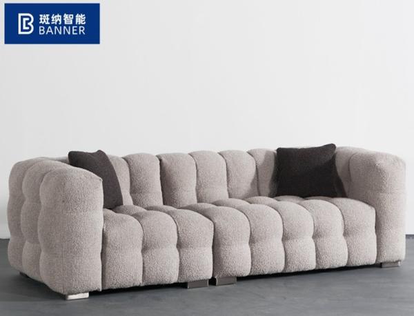 BN Puff Cotton Milk Oil Style Furniture Fabric Sofa Chair Nordic Lamb Wool Straight Row Three Seat Soft Sofa