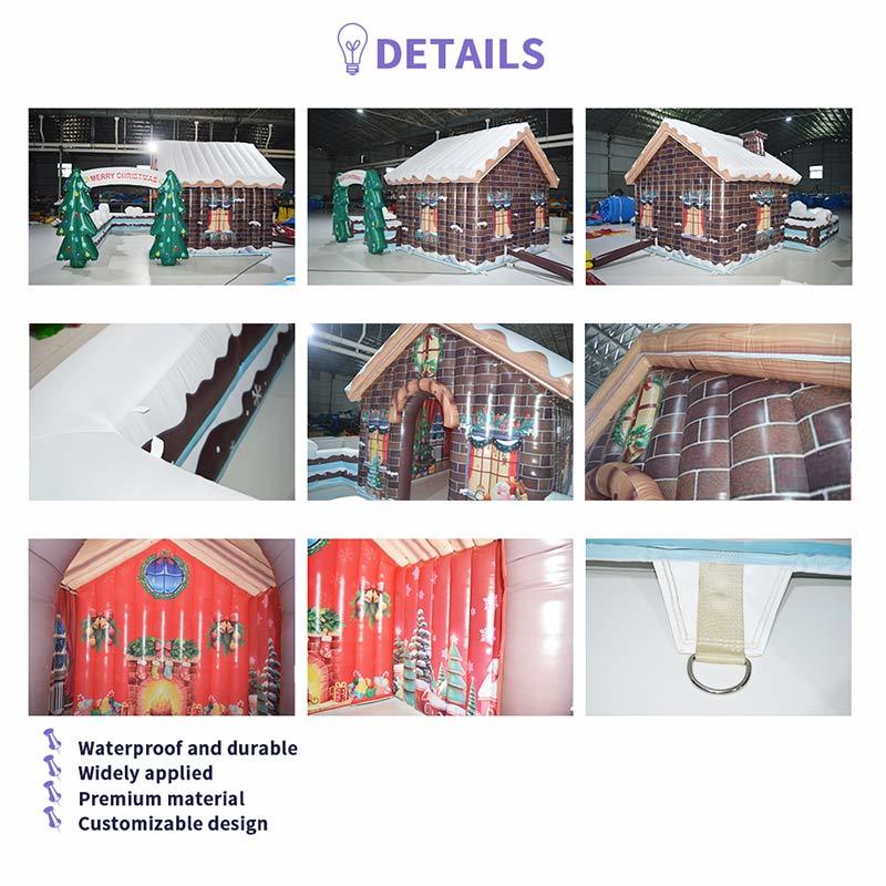 Inflatable Santa Grotto Gingerbread Cabin Christmas Theme Inflatable House Play Area for Kids Xmas Party Event Rental