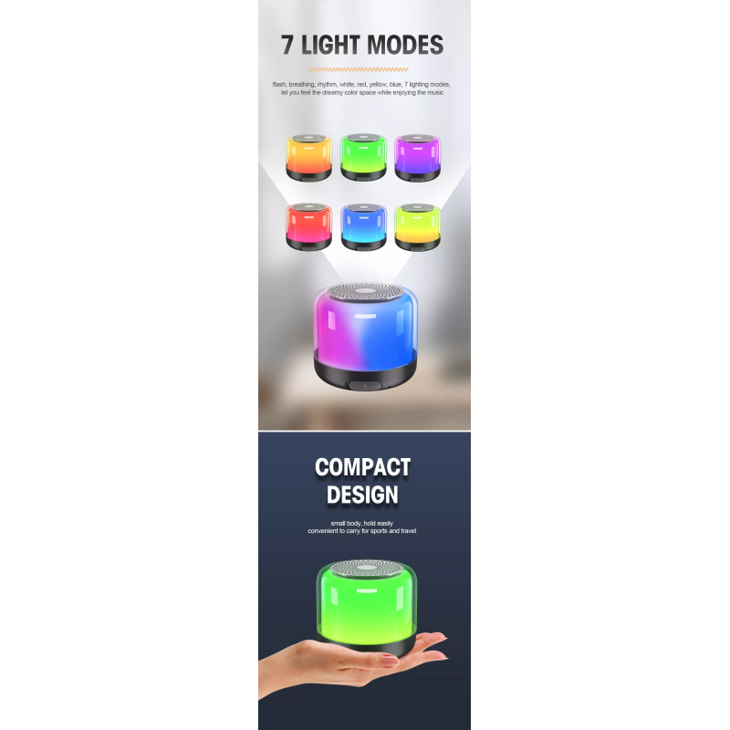 New Arrival Portable Led Light Music Speaker True Wireless Stereo Outdoor Battery ABS Mini Bt Speaker