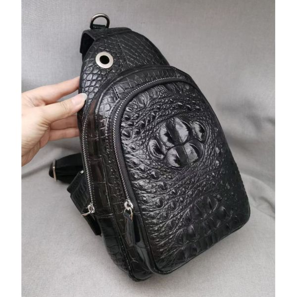 Genuine Real Crocodile Skin Men's Casual Chest Bag Authentic Alligator Leather Male Crossbody Bag Messenger Bag