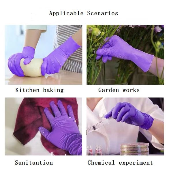 Guantes disponibles del nitrilo púrpura anti de la alergia limpieza de la cocina de 12 de la pulgada guantes del nitrilo