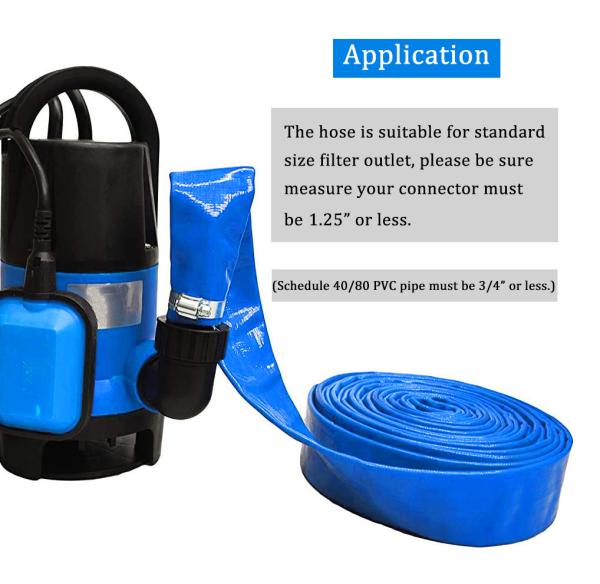 DAVCO 1.25 × 50' Pool Backwash Hose, Heavy Duty Reinforced Blue PVC Lay Flat Water Discharge Hoses