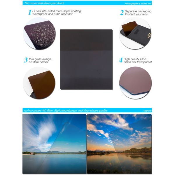 100*100mm 150*150mm Square Neutral Density Camera Lens Filters for Photography
