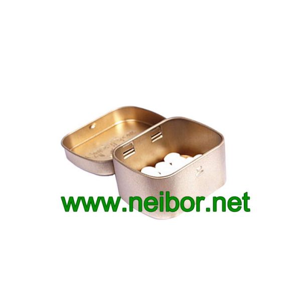 small size hinged candy tin box mint tin box with embossed Logo