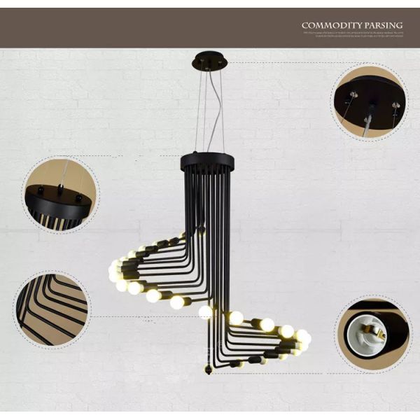 Black staircase shape vintage spiral wrought iron hotel chandelier(WH-CI-157)