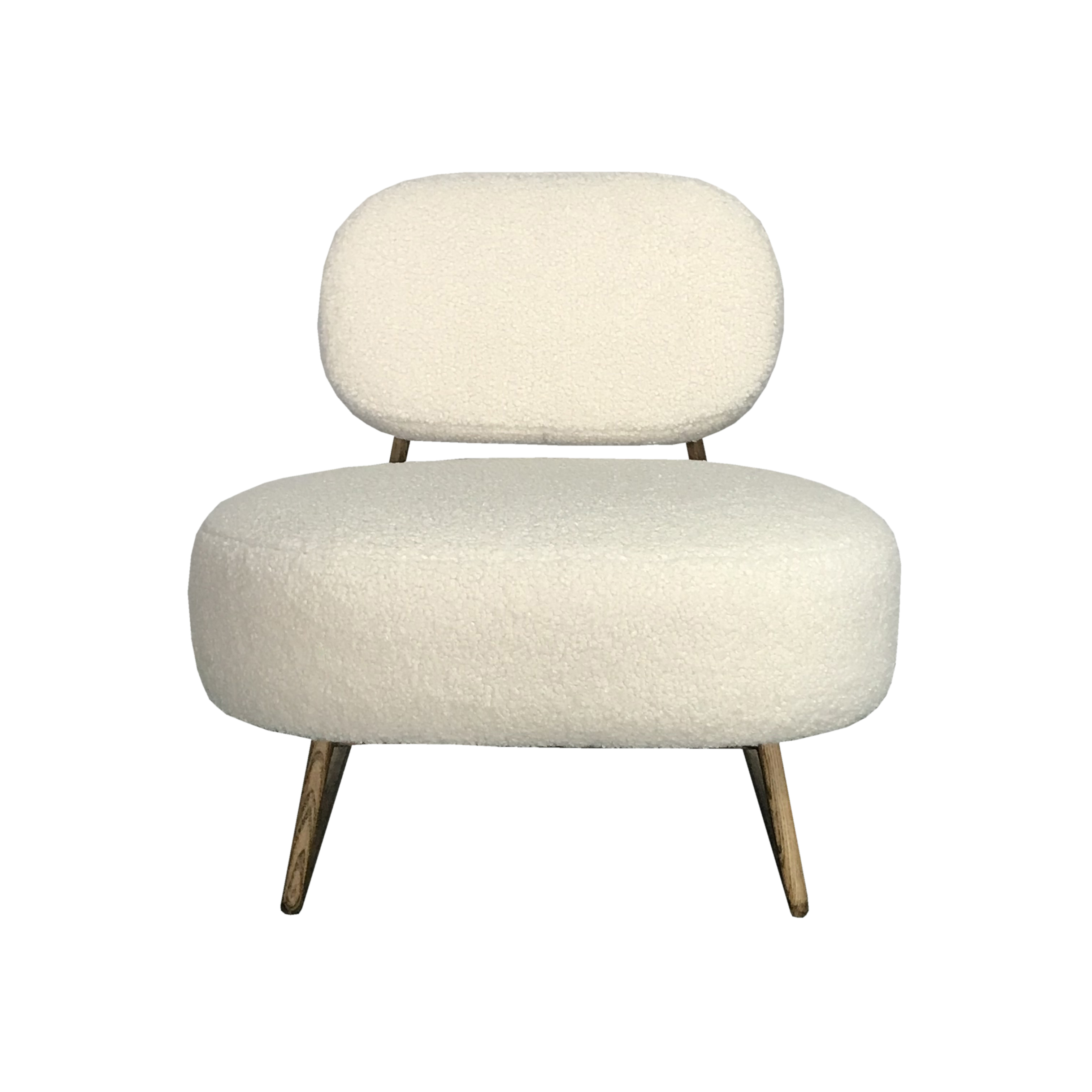 Minimalist White Bouclé Armless Lounge Chair, Solid Wood  CYC-021-WHT