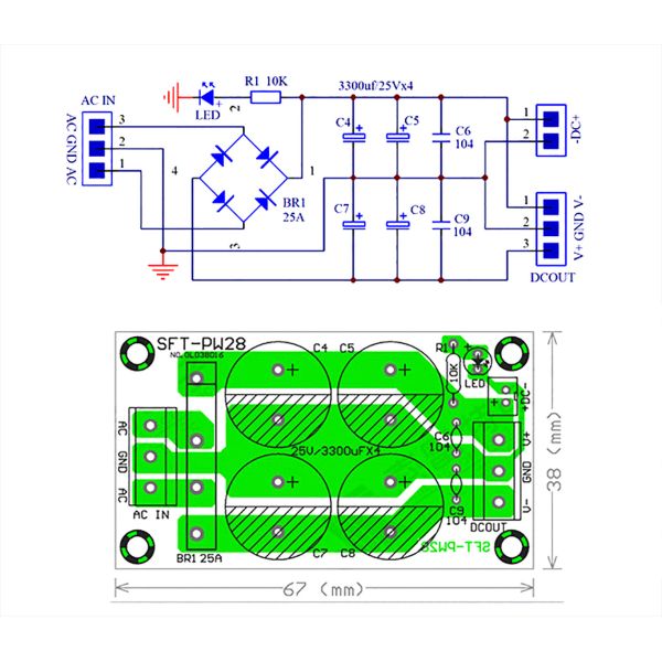 Flat Bridge Unregulated 25A Filter Power Amplifier Board TDA2030