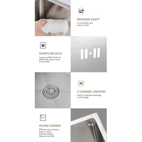 Modern SS 304 Kitchen Sink , Single Basin Stainless Steel Sink With Silver Brushed Finish