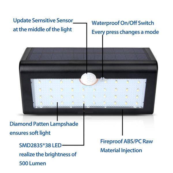 500LM Waterproof Solar LED Wall Light Integrated 4 Wattage For Outdoor Garden