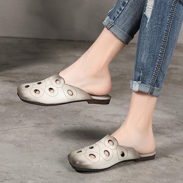 S351 Factory New Retro Gradient Color Leather Flat Sandals And Slippers Handmade Hollow Slippers Literary Women'S Shoes