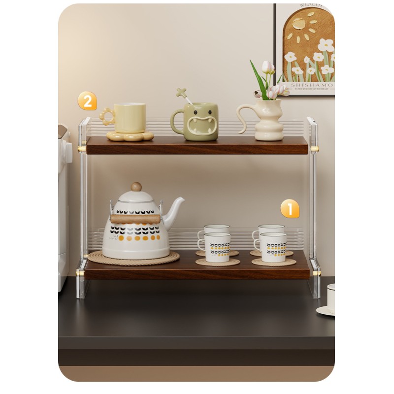 Factory Wholesale Multi-Purpose Minimalist Coffee Cup Storage Cabinet Acrylic Double Desktop Cup Storage Rack