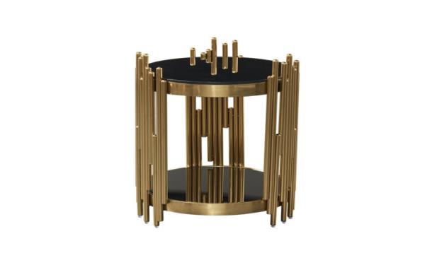 Asymmetry  Gold Glass Stainless Steel Coffee Table 550mm Φ Visual Interest