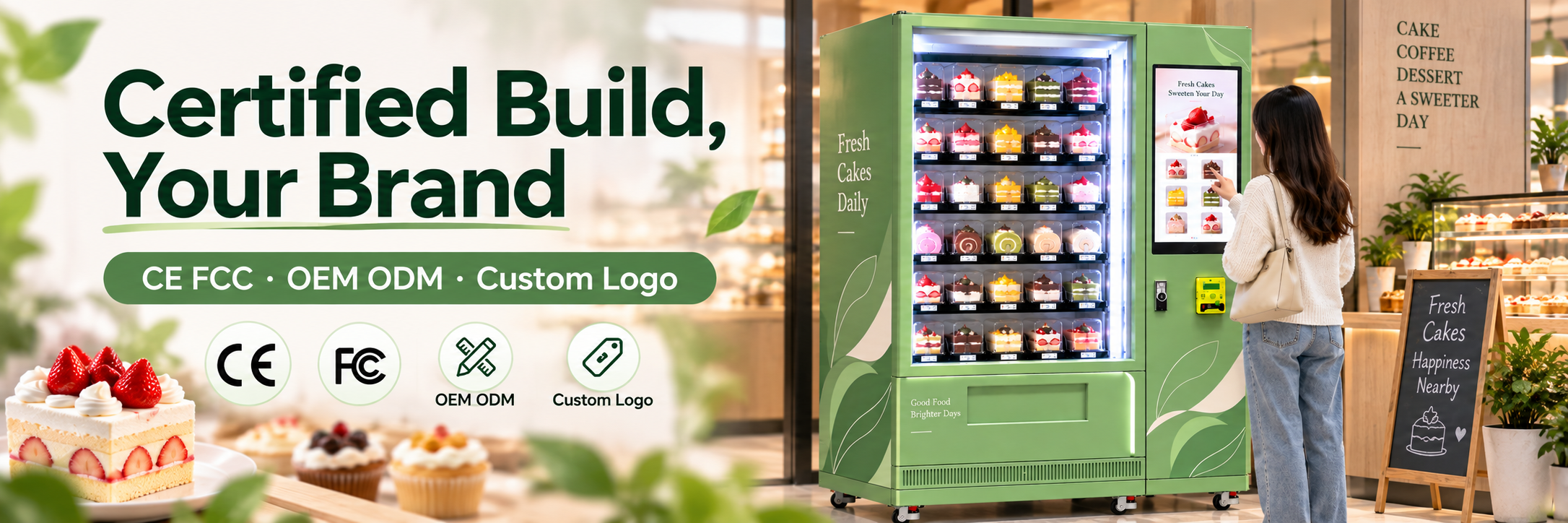 Winnsen Refrigerated Bakery Cake Vending Machine CE FCC Certified OEM ODM Custom Logo Design